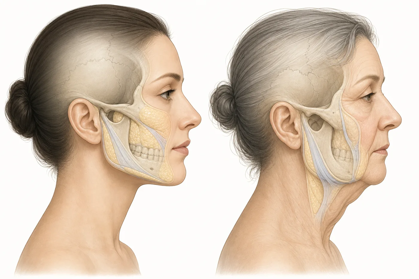 Comparaison éditoriale sans texte du soutien facial chez l’adulte jeune et plus âgé